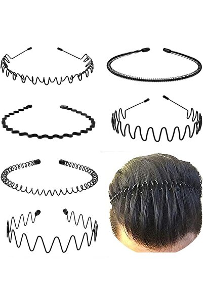 KELUBATU Metal Headband for Men, Adjustable Wavy Hair Band, Classic Wave 6 Pcs