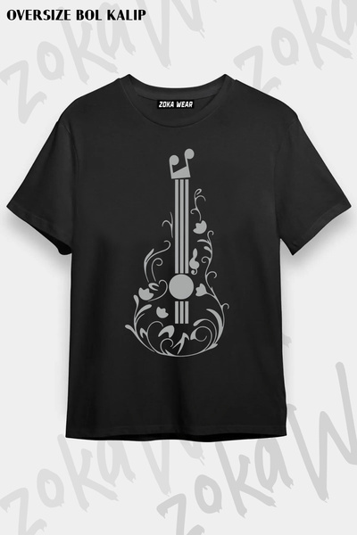 ZOKAWEAR Guitar Drawing Design Musical Notes Treble Clef Printed T-Shirt