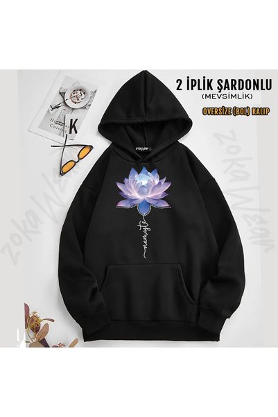 ZOKAWEAR Lotus Flower Printed Hooded Sweatshirt