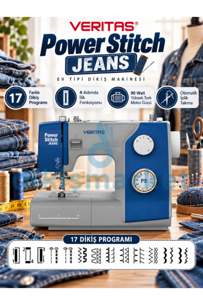dm dikişmarket Veritas Power Stitch Jeans Ev Tipi Dikiş Makinesi 17 Dikiş Programlı
