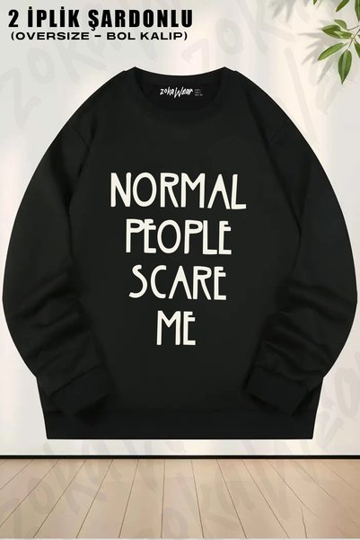 ZOKAWEAR سويت شيرت برقبة دائرية مطبوع عليه عبارة "Normal People Scare Me Norm...