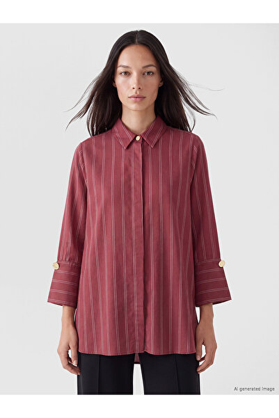 LC Waikiki Two Mt Shop Quality Lcw Everyday Burgundy Striped Women's Shirt Tunic