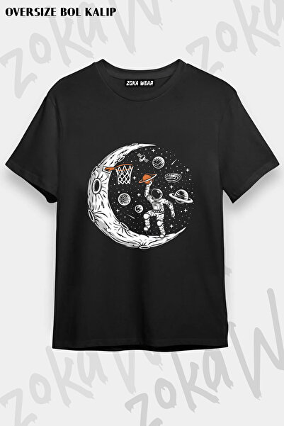 ZOKAWEAR Astronaut Playing Basketball on the Moon with Saturn Planet in Space...