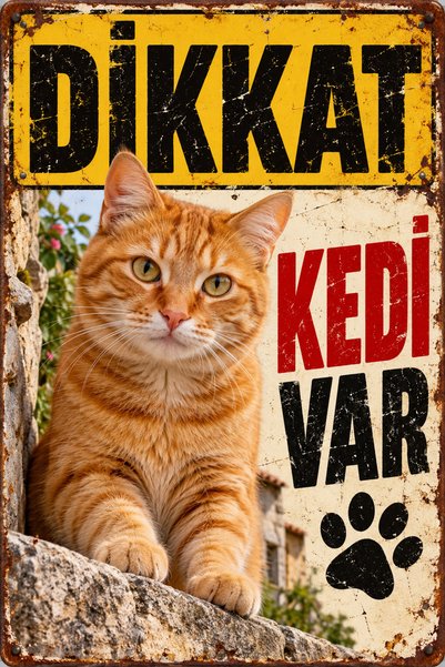 Lucena Caution There Is a Cat Orange Cat Retro Metal Wall Sign Decorative Pla...