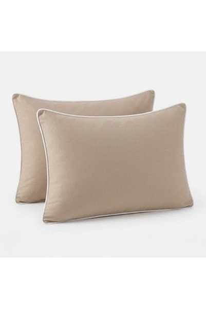 calinahome Light Brown White Piping Pillowcase (2 Pieces)