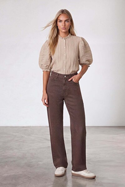 Trend Alaçatı Stili Women's Brown High Waist 5-Pocket Denim Trousers Alc-X15724