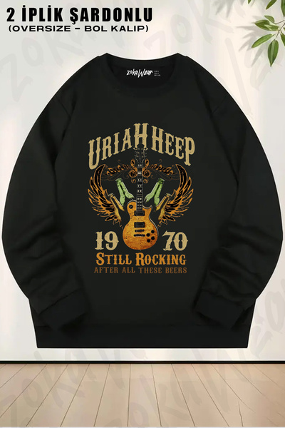 ZOKAWEAR Guitar Uriah Heep Printed Crew Neck Sweatshirt