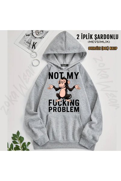 ZOKAWEAR سترة بقلنسوة مطبوعة عليها عبارة "Not My Fucking Problem"