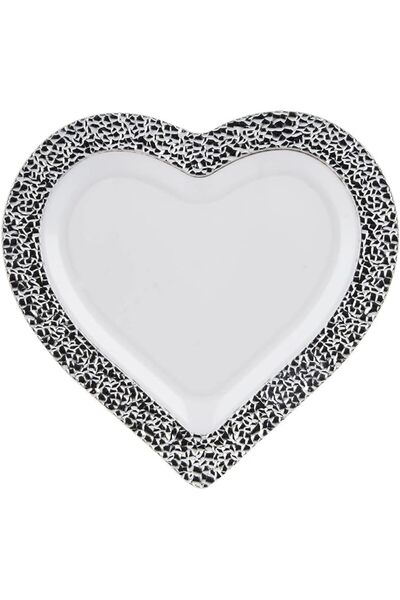 Hotpack Premium White/Silver Heart Shaped Plastic Plates 8 Inch, 10 Pieces