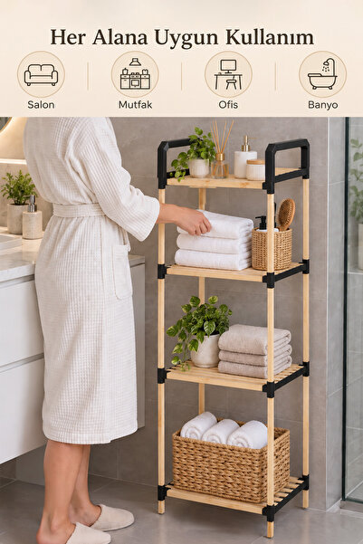 Meleni Home 4-Tier Bathroom Organizer - Wooden Multi-Purpose Easy-To-Install Organizer Towel Detergent Detachable Shelf