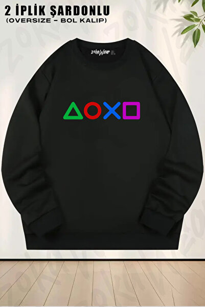 ZOKAWEAR Ps Game Handle Buttons Printed Crew Neck Sweatshirt
