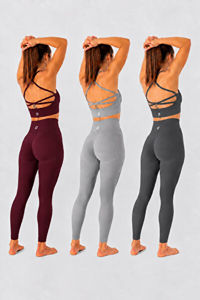 HARSFIT مجموعة من 3 سراويل رياضية بريزا سكرينتش عالية الخصر بدون خياطة
