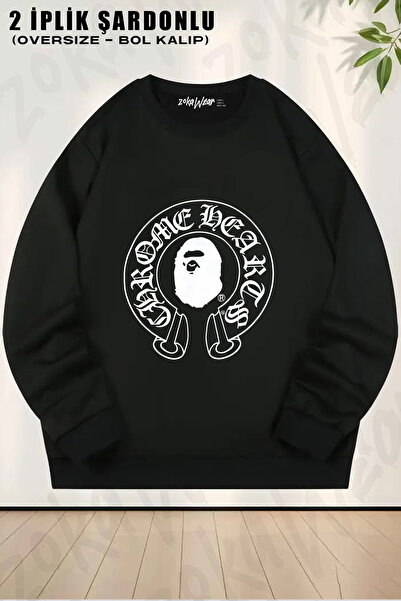 ZOKAWEAR Chromehearts Bathing Ape Printed Crew Neck Sweatshirt