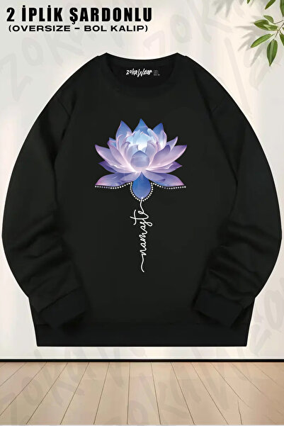 ZOKAWEAR Lotus Cicek Printed Crew Neck Sweatshirt