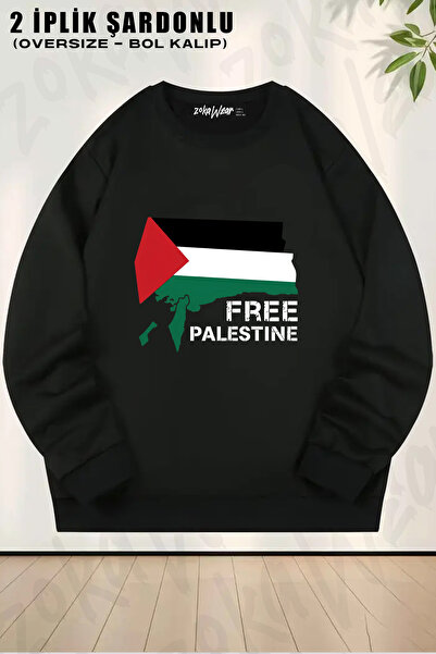 ZOKAWEAR Free Palestine Ozgur Filistin Printed Crew Neck Sweatshirt