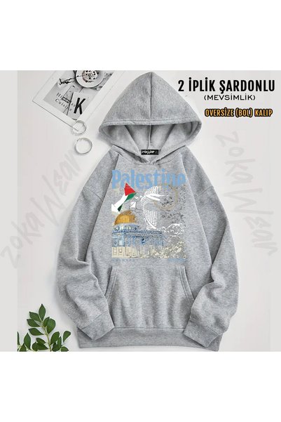ZOKAWEAR Palestine Themed Flag and Dome Detailed Printed Hooded Sweatshirt