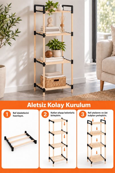 Meleni Home 4-Tier Bathroom Organizer - Wooden Multi-Purpose Easy-To-Install Organizer Towel Detergent Detachable Shelf