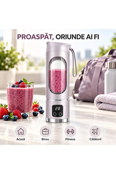 Generic Brand Mini blender electric portabil, 450 ML, 12 lame din oțel inoxid...