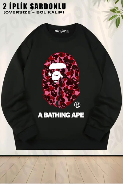 ZOKAWEAR Bathing Ape Model Pink Printed Crew Neck Sweatshirt