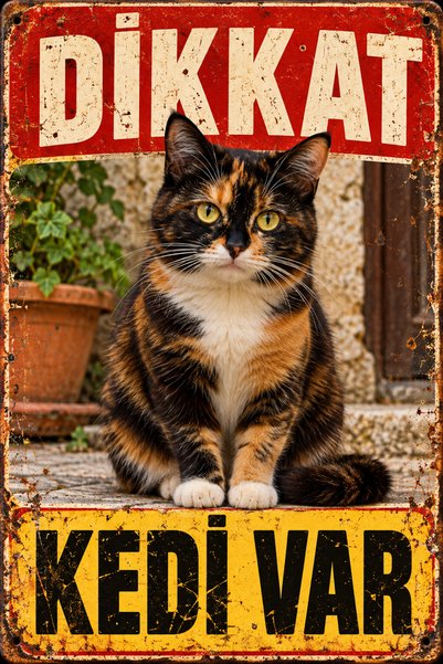 Lucena Caution Cat Is Present Black Orange Cat Retro Metal Wall Sign 15X20 cm