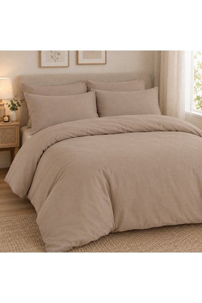 calinahome طقم غطاء لحاف مزدوج بلون بني فاتح (100% قطن)