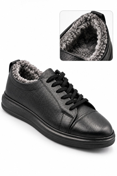BESS SHOES Genuine Leather Black Men's Fur Casual Shoes – Orthopedic, Ultra C...