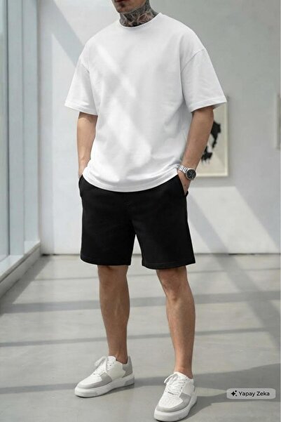 NO 601 Men's White Oversize Tshirt Black Shorts Set