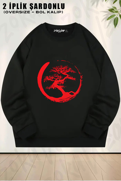 ZOKAWEAR Bonsai Tree Japanese Printed Crew Neck Sweatshirt