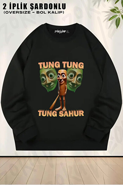 ZOKAWEAR Tung Tung Sahur Printed Crew Neck Sweatshirt