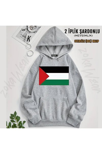 ZOKAWEAR Palestinian Flag Mini Logo Printed Hooded Sweatshirt