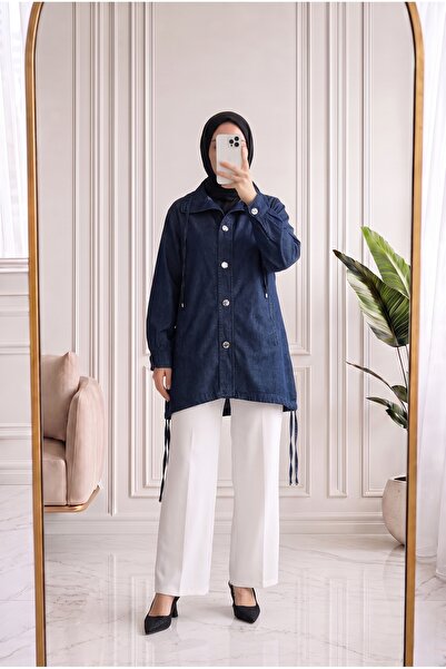 Holehola Sabire Metal Buttoned Denim Jacket-Gs380 Navy Blue