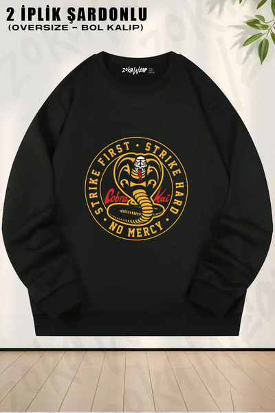ZOKAWEAR Cobra Kai No Mercy Strike First Strike Hard Printed Crew Neck Sweats...