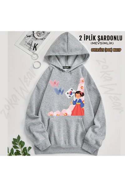 ZOKAWEAR Tunalya Aesthetic Korean Style Printed Hooded Sweatshirt