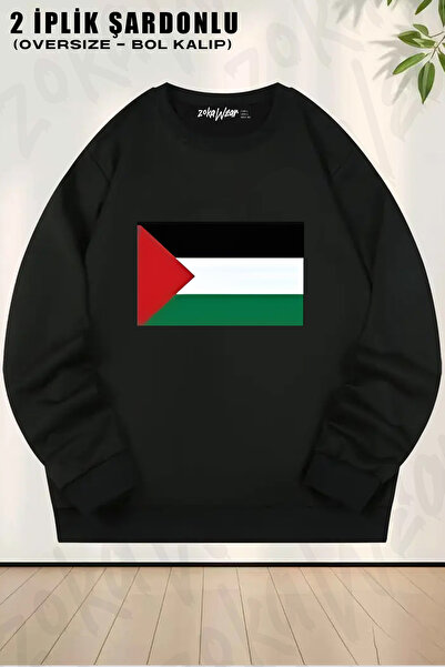 ZOKAWEAR Palestinian Flag Mini Logo Printed Crew Neck Sweatshirt