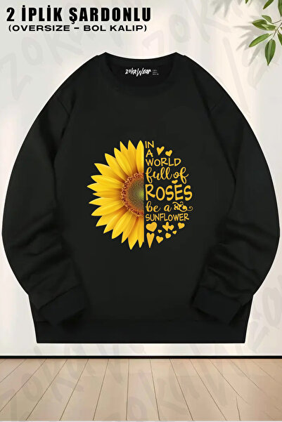 ZOKAWEAR Sunflower Printed Crew Neck Sweatshirt