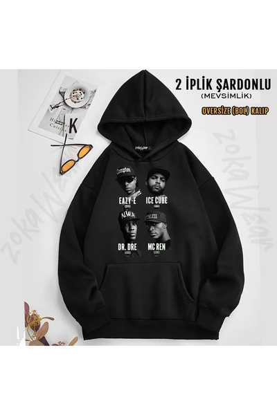 ZOKAWEAR Hanorac cu glugă cu imprimeu N w a Compton, Eazy-E, Dr. Dre și Ice Cube