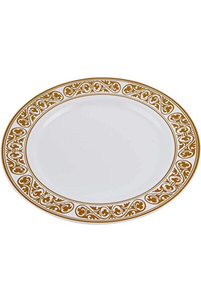 Hotpack Premium White/Gold Fleur-De-Lis Print Plastic Plates 9 Inch, 10 Pieces