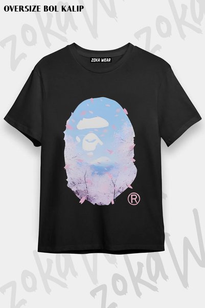 ZOKAWEAR تي شيرت مطبوع عليه رأس قرد ساكورا