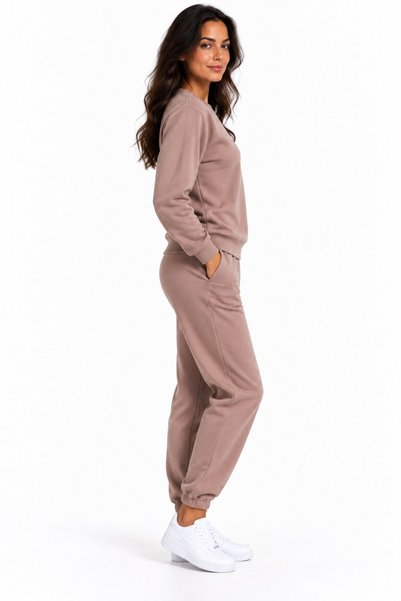 Machi 3-Piece Women's Tracksuit Set Crew Neck Top and Bottom with Soft Fleece Inside Smoked Gray Brown Black Stone