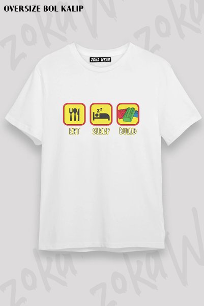 ZOKAWEAR Space Lego Building Blocks Caricature Printed T-Shirt