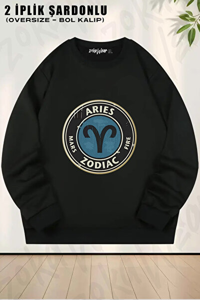 ZOKAWEAR Aries Koc Burc Astrology Zodiac Printed Crew Neck Sweatshirt