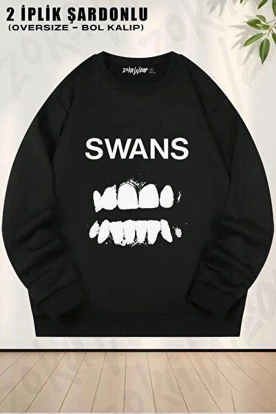 ZOKAWEAR Logo Swans Rock Band Printed Crew Neck Sweatshirt