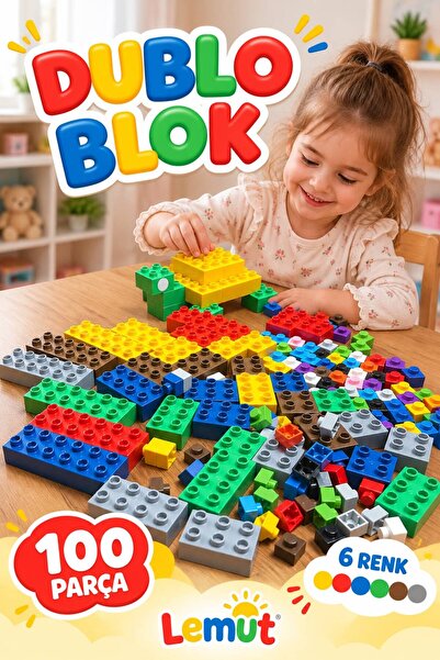 Lemut 100 Parça Dublo Bloks Yapı Seti Çocuk Eğitici Blok Oyuncak (duplo seris...