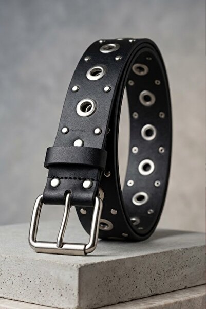 Köstebek Black Bird's Eye Troc Leather Belt