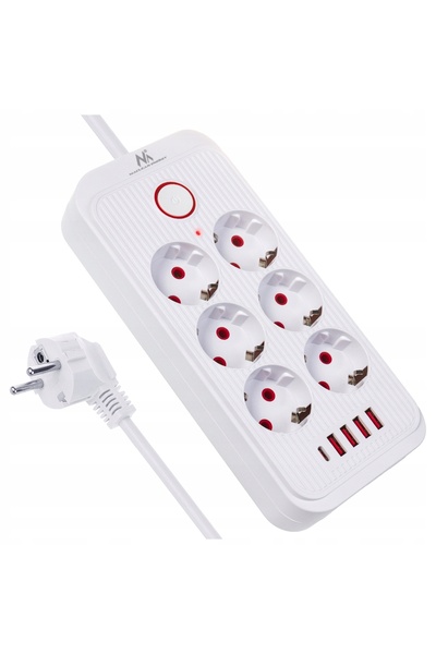 Maclean Prelungitor MCE389 W 6 prize + 4xUSB 1.5m Alb