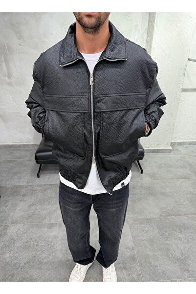 DIFRANSEL JEANS Mega Pocket Faux Leather Bomber Jacket