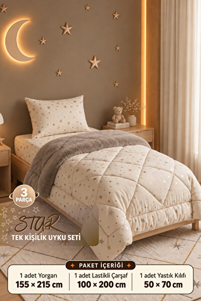 Güvenal STAR'SS | Yıldız Desenli Wellsoft Çift Taraflı Tek Kişilik Lastikli Ç...