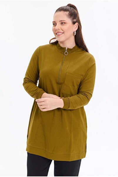KADO OUTLET İki İplik Dik Yaka Fermuarlı Tek Cepli Tunik
