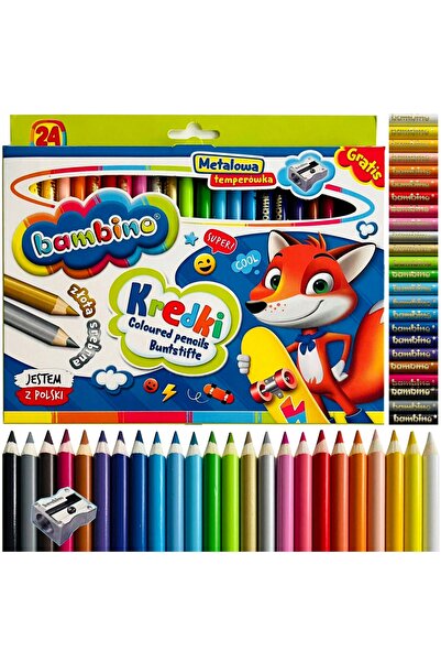 Bambino Creioane pentru copii pentru școală în cutie de lemn + marker 24 bucăți