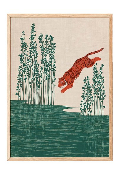 Postifull Poster cu leu și vegetație – Tablou în ramă de lemn nr. 180125